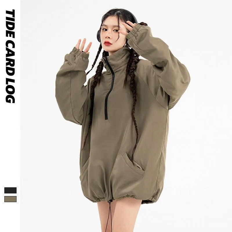 National Tide Half-Zipper Jacket Men's And Women's Same Style Fried Arcade Style Vertical Collar Jacket