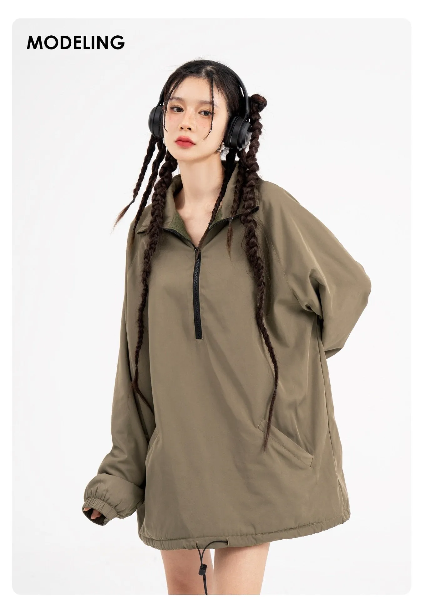National Tide Half-Zipper Jacket Men's And Women's Same Style Fried Arcade Style Vertical Collar Jacket