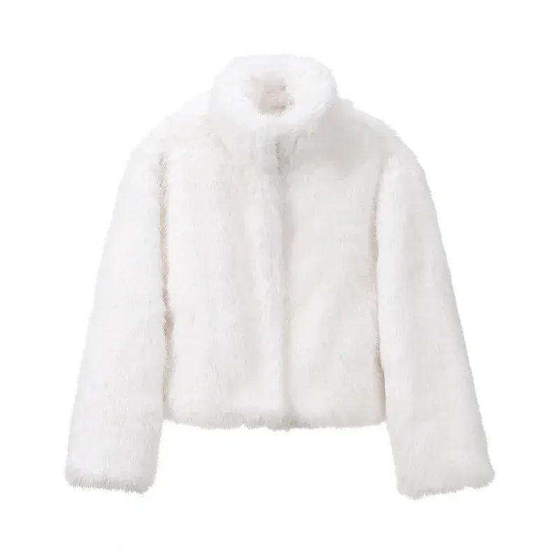 Neo Mint 2024 Winter Women Yellow Faux Fur Jacket Chic Girls Fashion Streetwear Thicken Warm Stand Collar Fox Fur Coat Outerwear