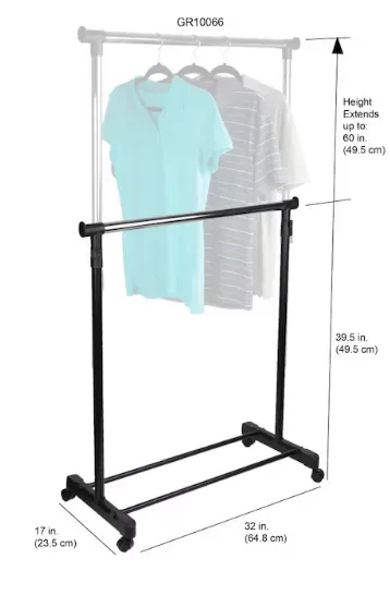 NEW Home Basics Black Steel Rolling Clothing Rack