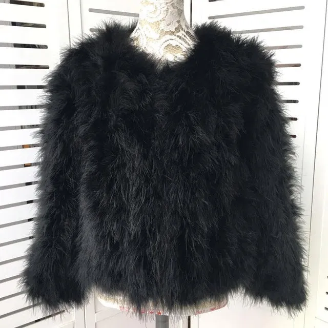 New Season's 100% Fluffy Feather Fever Fur Jackets Handmade Knitted Genuine Ostrich Fur Coat Women Retail Natural Fur Jacket