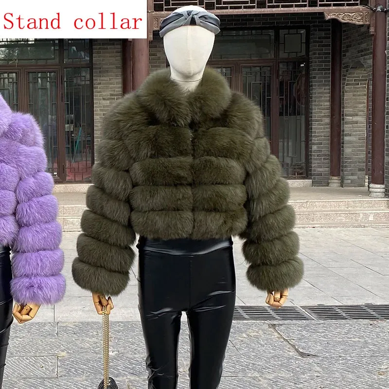 New Style Fur Coat Woman Real Fox Fur Coat Collar Hood Full Length Sleeves Natural Fur Jacket Autumn And Winter Clothing