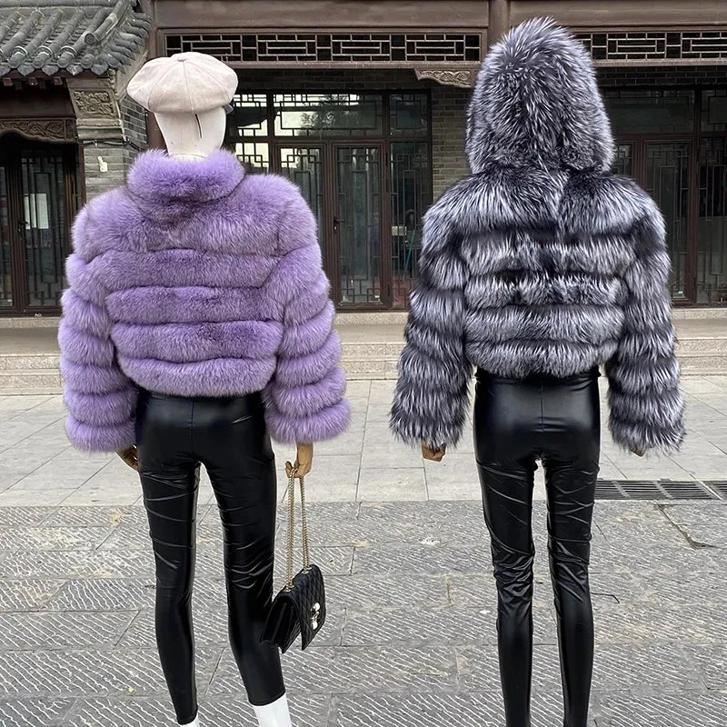 New Style Fur Coat Woman Real Fox Fur Coat Collar Hood Full Length Sleeves Natural Fur Jacket Autumn And Winter Clothing