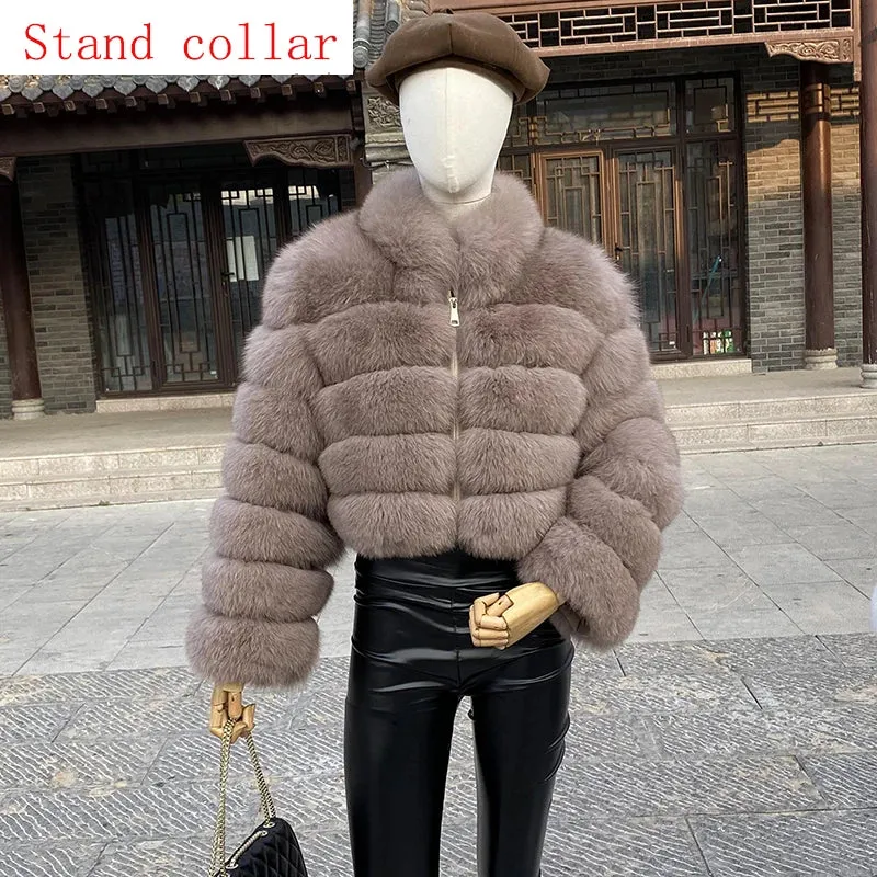 New Style Fur Coat Woman Real Fox Fur Coat Collar Hood Full Length Sleeves Natural Fur Jacket Autumn And Winter Clothing