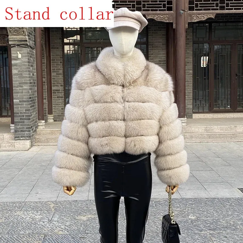 New Style Fur Coat Woman Real Fox Fur Coat Collar Hood Full Length Sleeves Natural Fur Jacket Autumn And Winter Clothing