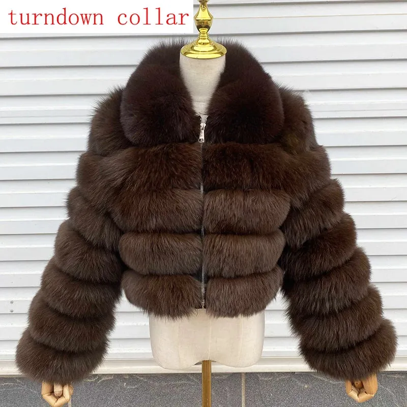New Style Fur Coat Woman Real Fox Fur Coat Collar Hood Full Length Sleeves Natural Fur Jacket Autumn And Winter Clothing