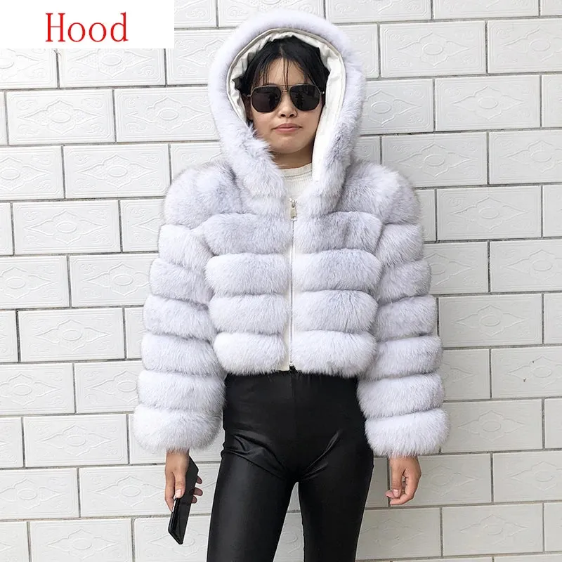 New Style Fur Coat Woman Real Fox Fur Coat Collar Hood Full Length Sleeves Natural Fur Jacket Autumn And Winter Clothing