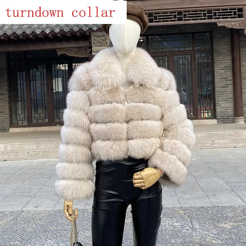 New Style Fur Coat Woman Real Fox Fur Coat Collar Hood Full Length Sleeves Natural Fur Jacket Autumn And Winter Clothing