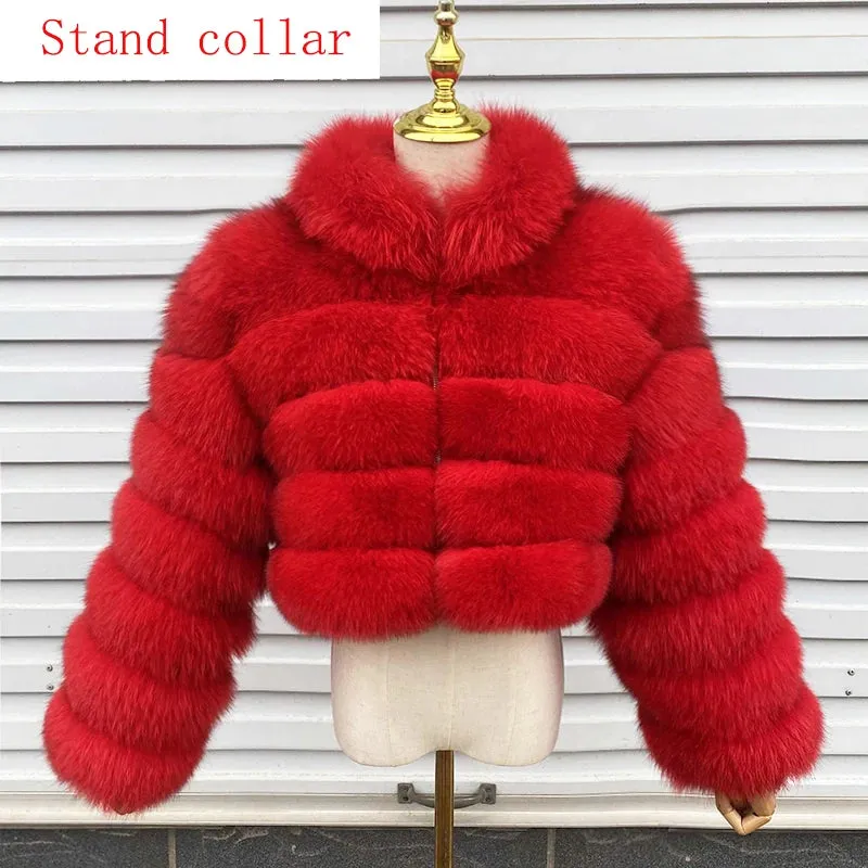 New Style Fur Coat Woman Real Fox Fur Coat Collar Hood Full Length Sleeves Natural Fur Jacket Autumn And Winter Clothing