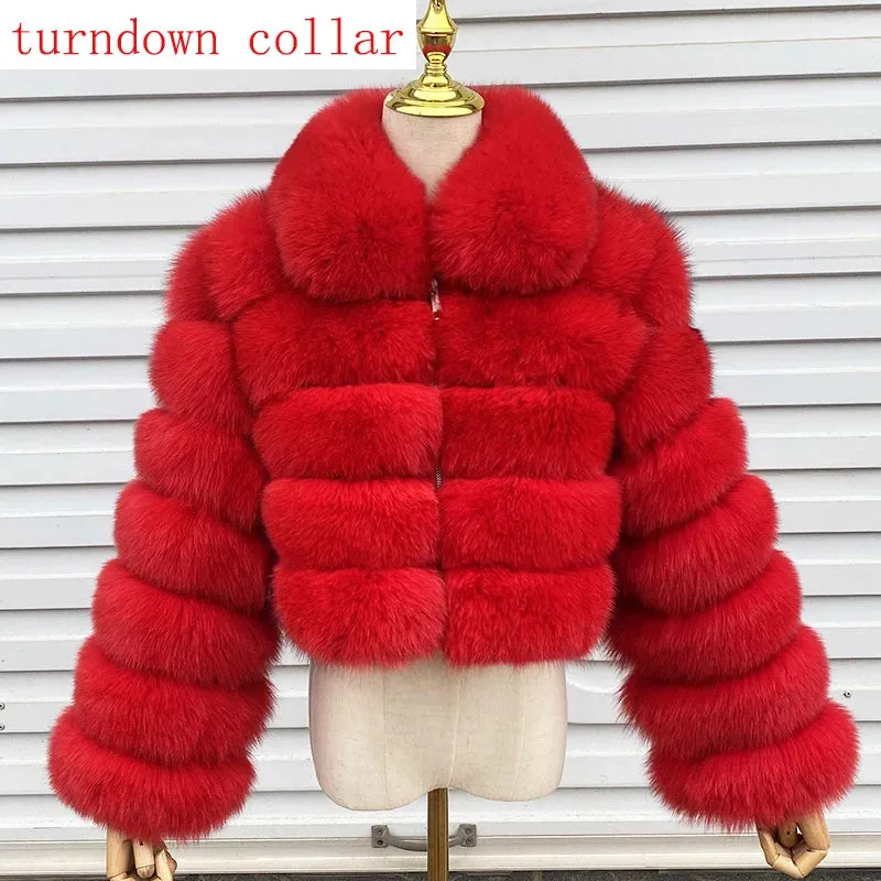 New Style Fur Coat Woman Real Fox Fur Coat Collar Hood Full Length Sleeves Natural Fur Jacket Autumn And Winter Clothing