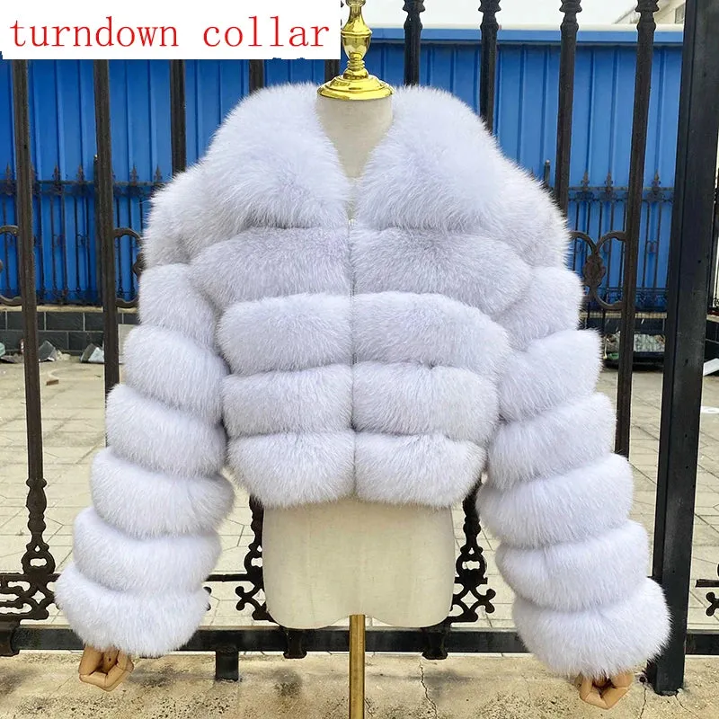 New Style Fur Coat Woman Real Fox Fur Coat Collar Hood Full Length Sleeves Natural Fur Jacket Autumn And Winter Clothing