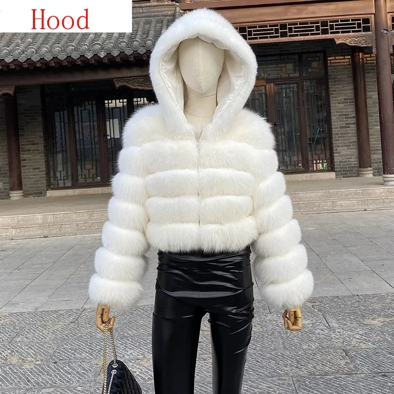 New Style Fur Coat Woman Real Fox Fur Coat Collar Hood Full Length Sleeves Natural Fur Jacket Autumn And Winter Clothing