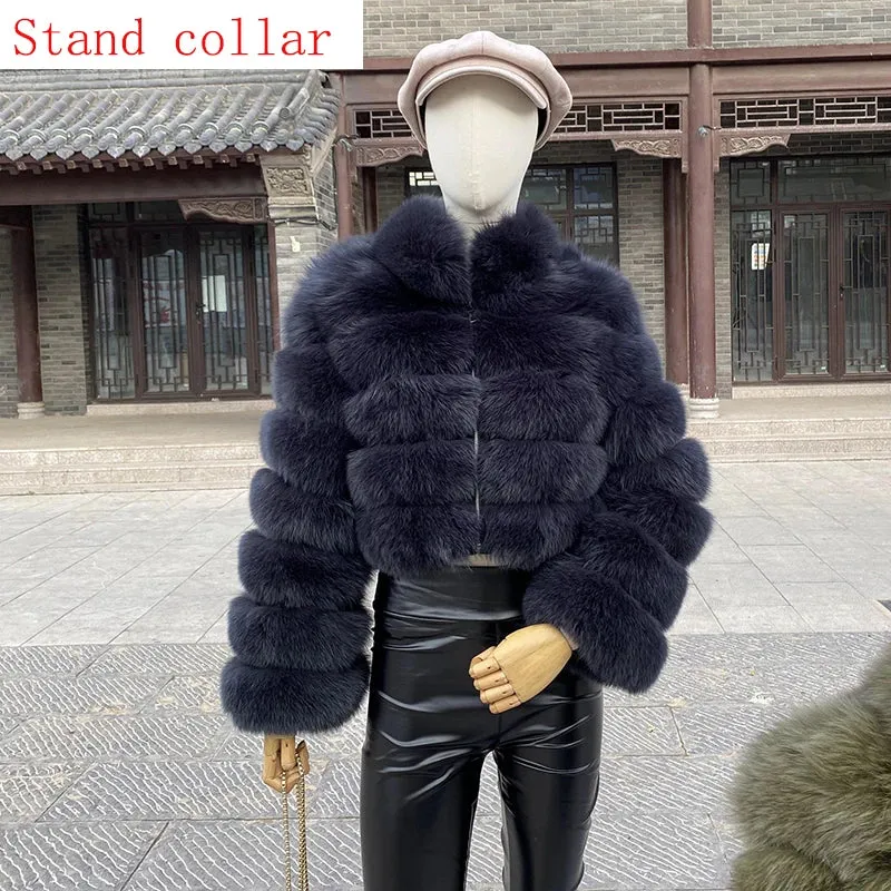 New Style Fur Coat Woman Real Fox Fur Coat Collar Hood Full Length Sleeves Natural Fur Jacket Autumn And Winter Clothing