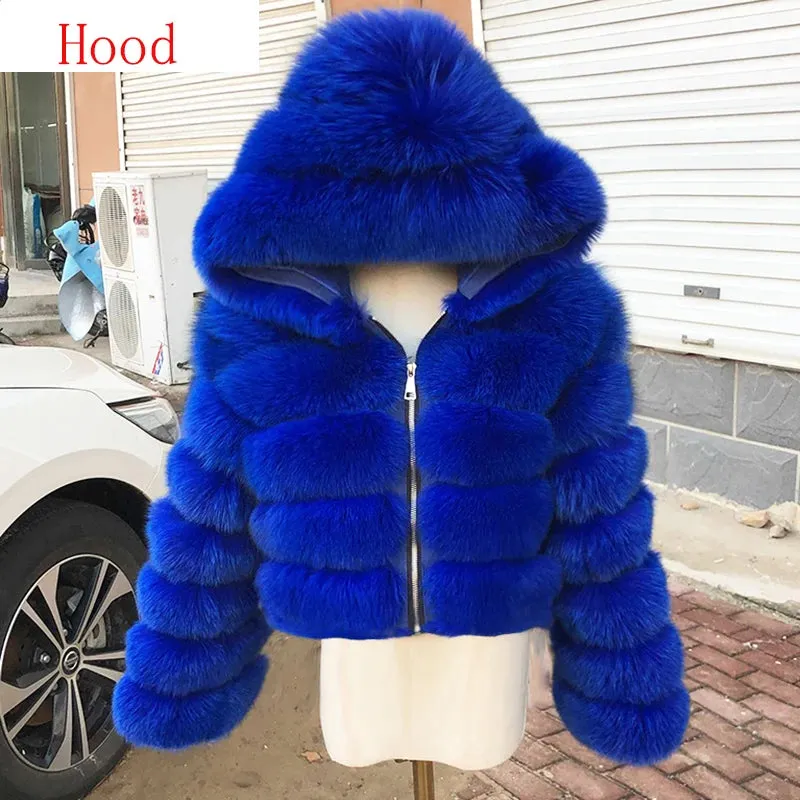 New Style Fur Coat Woman Real Fox Fur Coat Collar Hood Full Length Sleeves Natural Fur Jacket Autumn And Winter Clothing