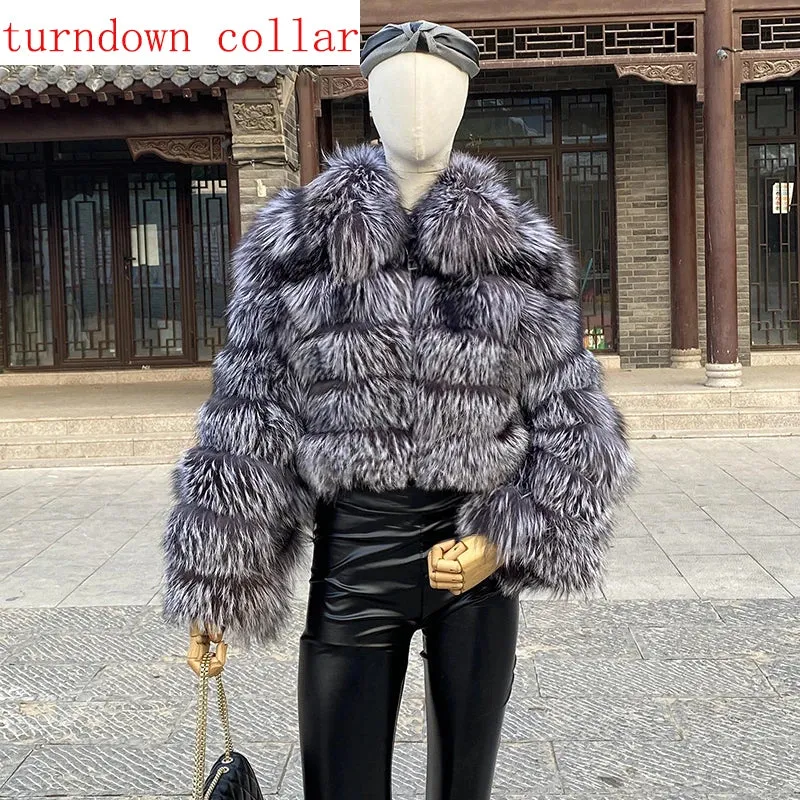 New Style Fur Coat Woman Real Fox Fur Coat Collar Hood Full Length Sleeves Natural Fur Jacket Autumn And Winter Clothing