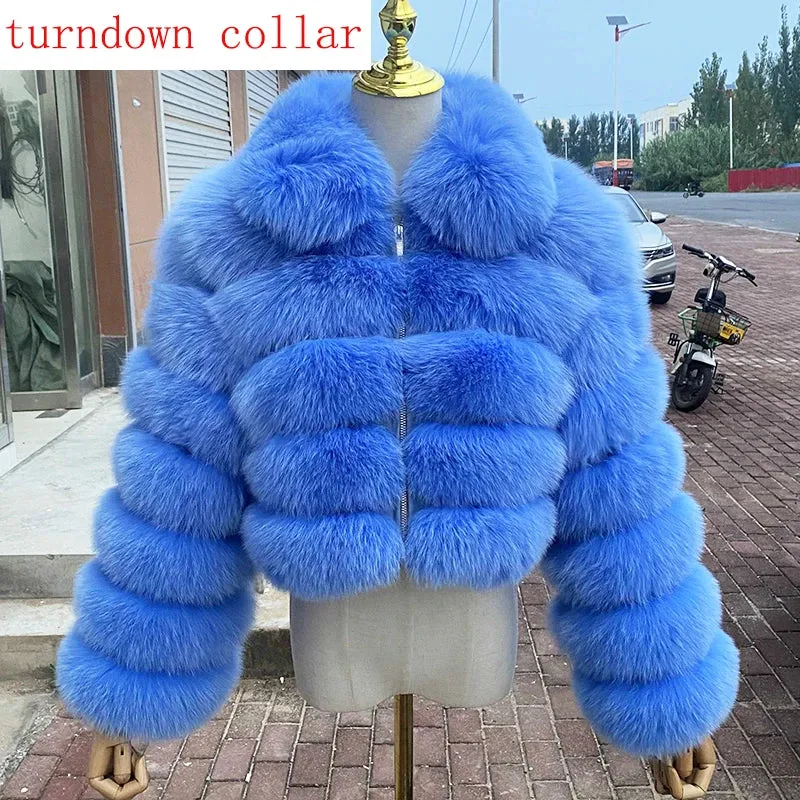 New Style Fur Coat Woman Real Fox Fur Coat Collar Hood Full Length Sleeves Natural Fur Jacket Autumn And Winter Clothing