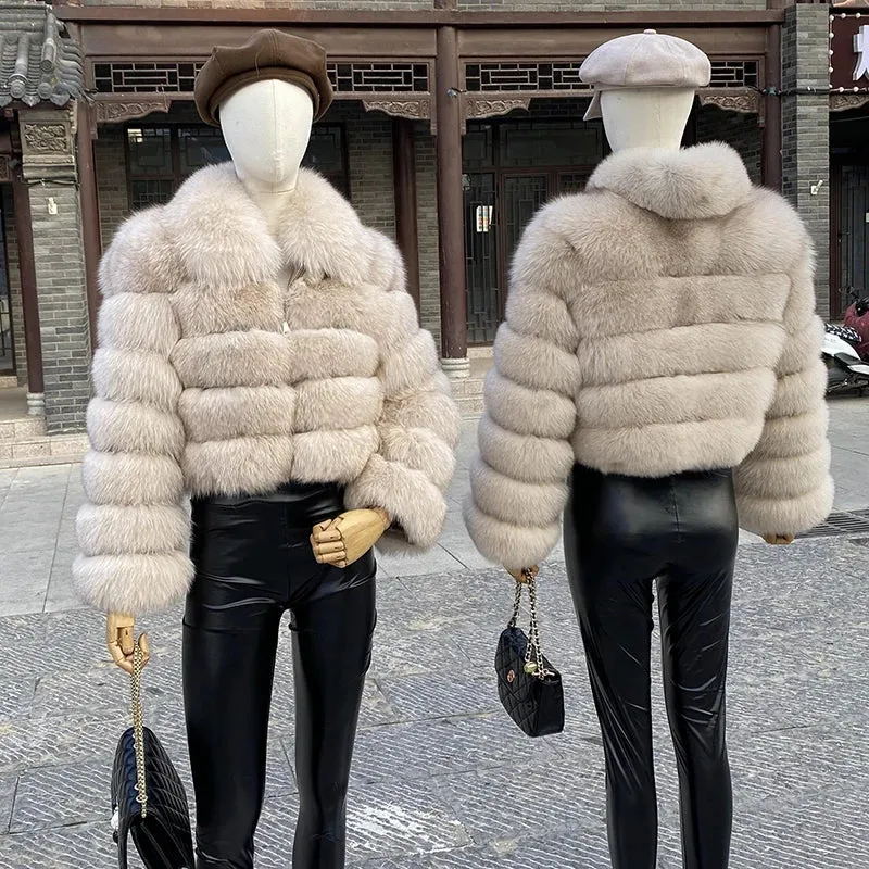 New Style Fur Coat Woman Real Fox Fur Coat Collar Hood Full Length Sleeves Natural Fur Jacket Autumn And Winter Clothing