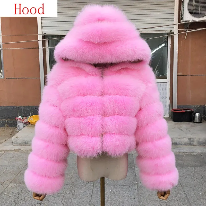 New Style Fur Coat Woman Real Fox Fur Coat Collar Hood Full Length Sleeves Natural Fur Jacket Autumn And Winter Clothing