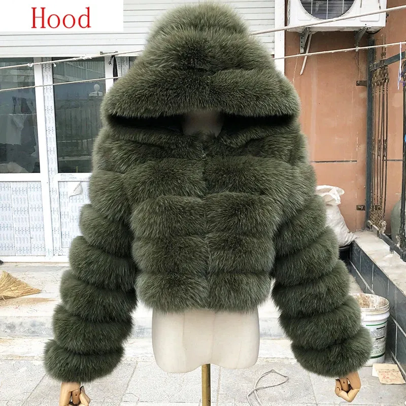 New Style Fur Coat Woman Real Fox Fur Coat Collar Hood Full Length Sleeves Natural Fur Jacket Autumn And Winter Clothing