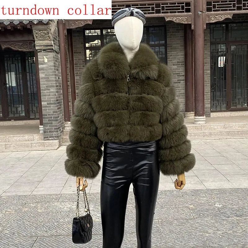 New Style Fur Coat Woman Real Fox Fur Coat Collar Hood Full Length Sleeves Natural Fur Jacket Autumn And Winter Clothing