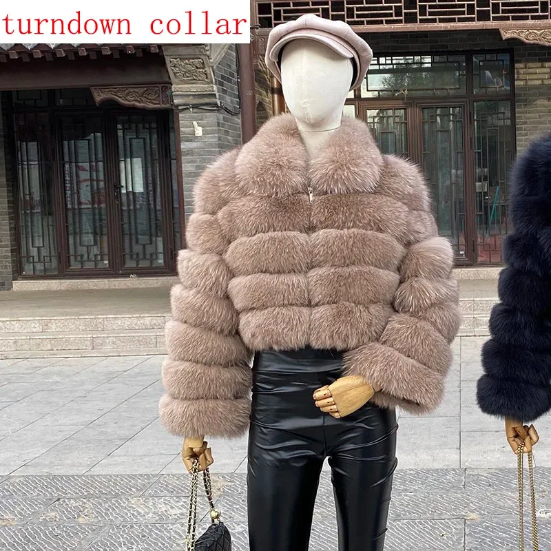 New Style Fur Coat Woman Real Fox Fur Coat Collar Hood Full Length Sleeves Natural Fur Jacket Autumn And Winter Clothing