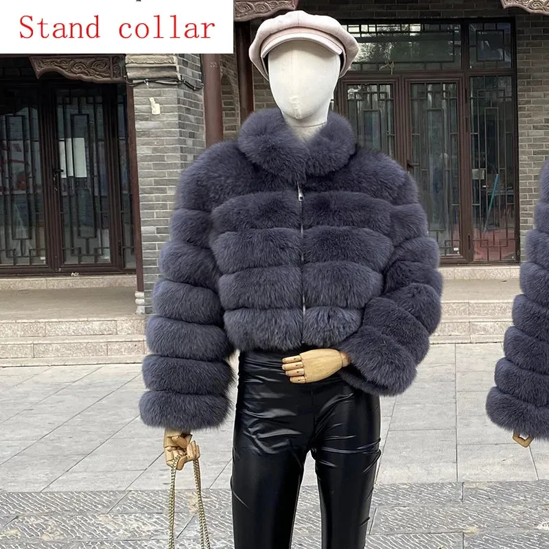 New Style Fur Coat Woman Real Fox Fur Coat Collar Hood Full Length Sleeves Natural Fur Jacket Autumn And Winter Clothing