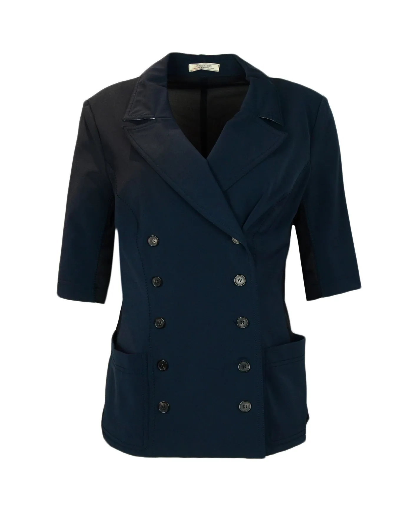 Nina Ricci Navy Shortsleeve Double Breasted Jacket with Mesh NWT sz FR 42 US 10