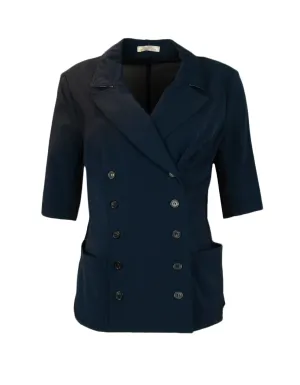 Nina Ricci Navy Shortsleeve Double Breasted Jacket with Mesh NWT sz FR 42 US 10