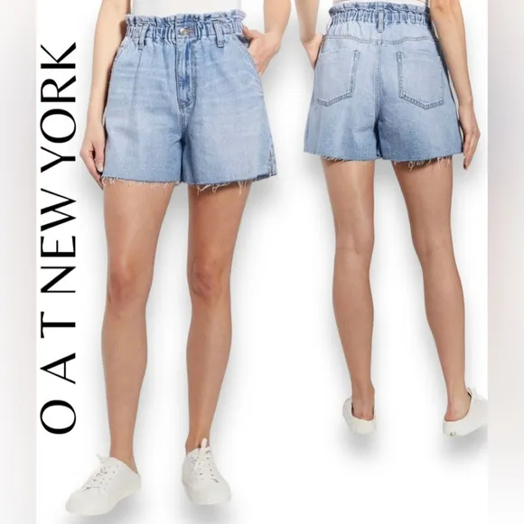 O A T NEW YORK Women's High Rise Denim Elastic Waist Short, with Five Functional