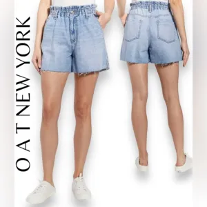 O A T NEW YORK Women's High Rise Denim Elastic Waist Short, with Five Functional