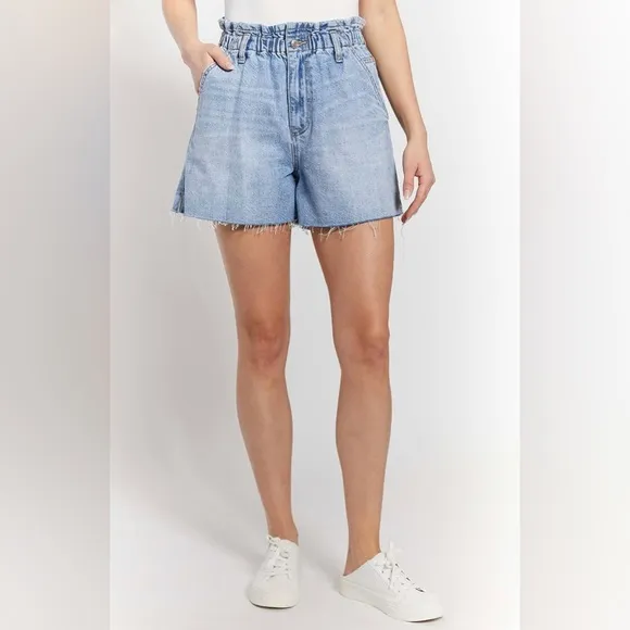 O A T NEW YORK Women's High Rise Denim Elastic Waist Short, with Five Functional
