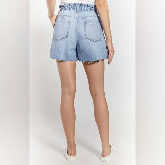 O A T NEW YORK Women's High Rise Denim Elastic Waist Short, with Five Functional
