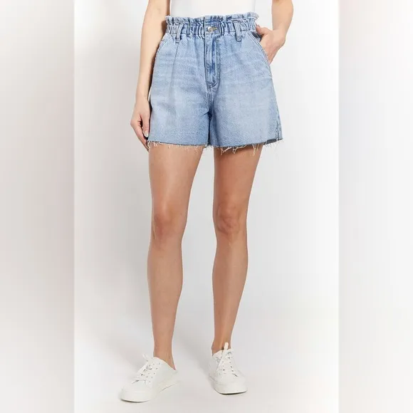 O A T NEW YORK Women's High Rise Denim Elastic Waist Short, with Five Functional