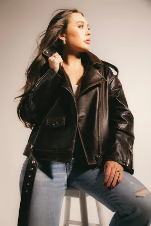 OFF DUTY MODEL DISTRESSED LEATHER MOTO JACKET
