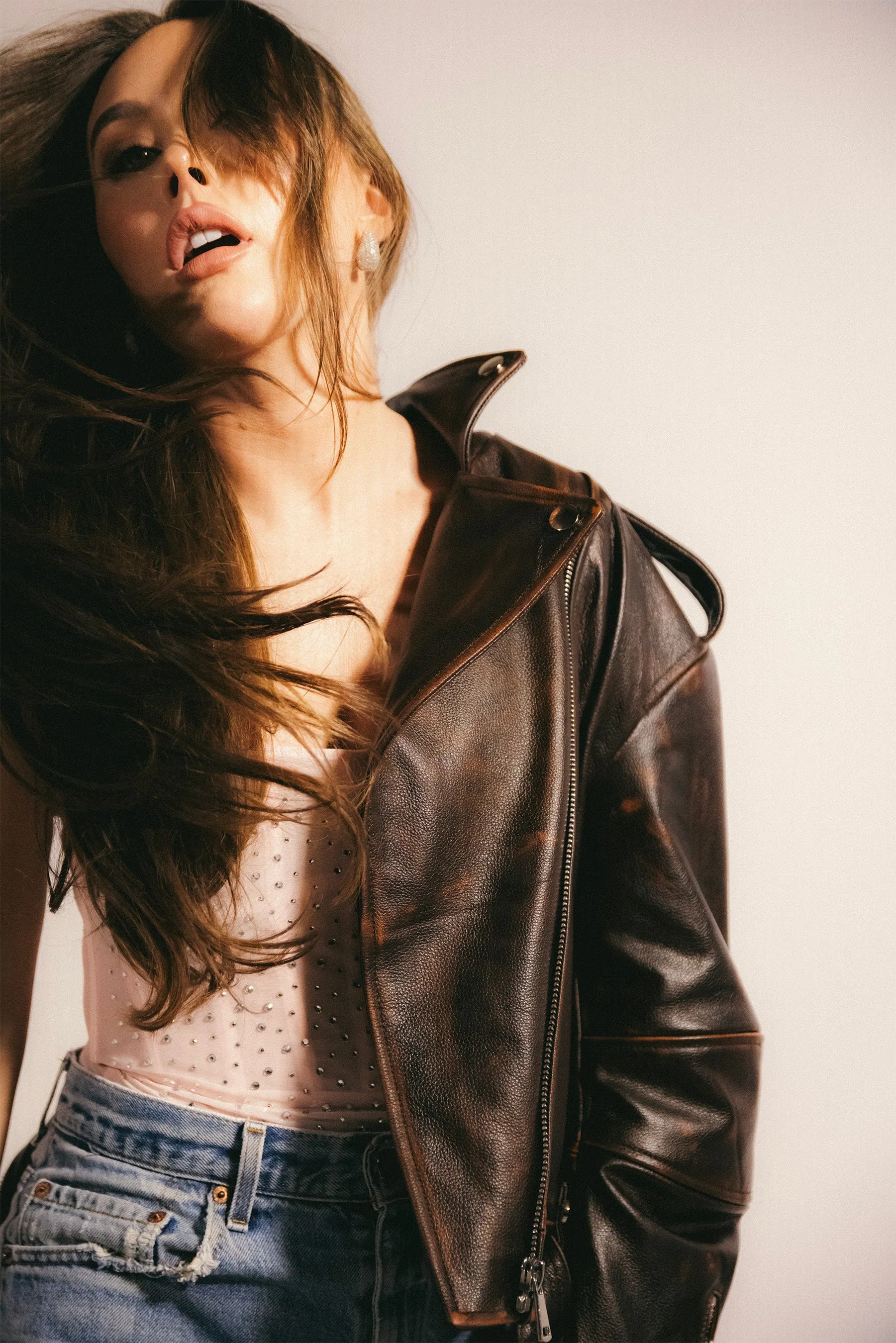 OFF DUTY MODEL DISTRESSED LEATHER MOTO JACKET