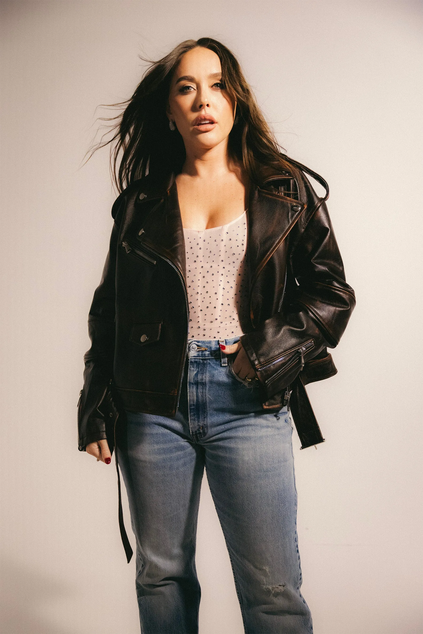 OFF DUTY MODEL DISTRESSED LEATHER MOTO JACKET