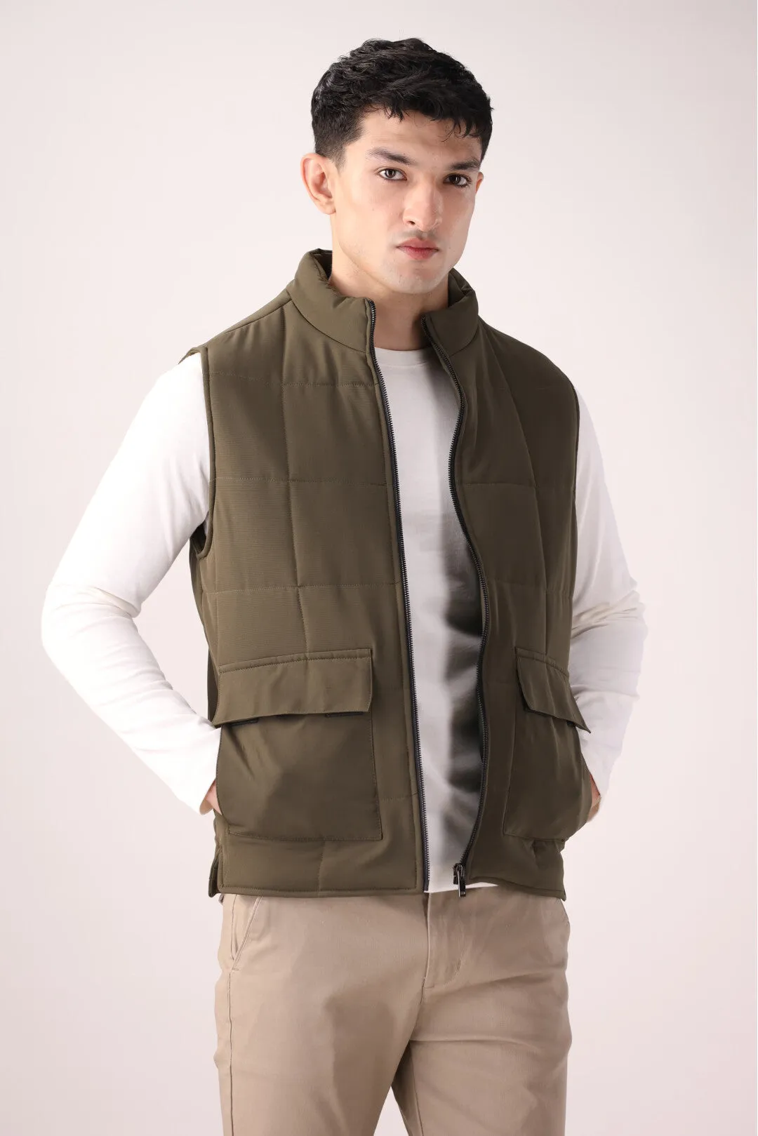 Olive Sleeveless Jacket