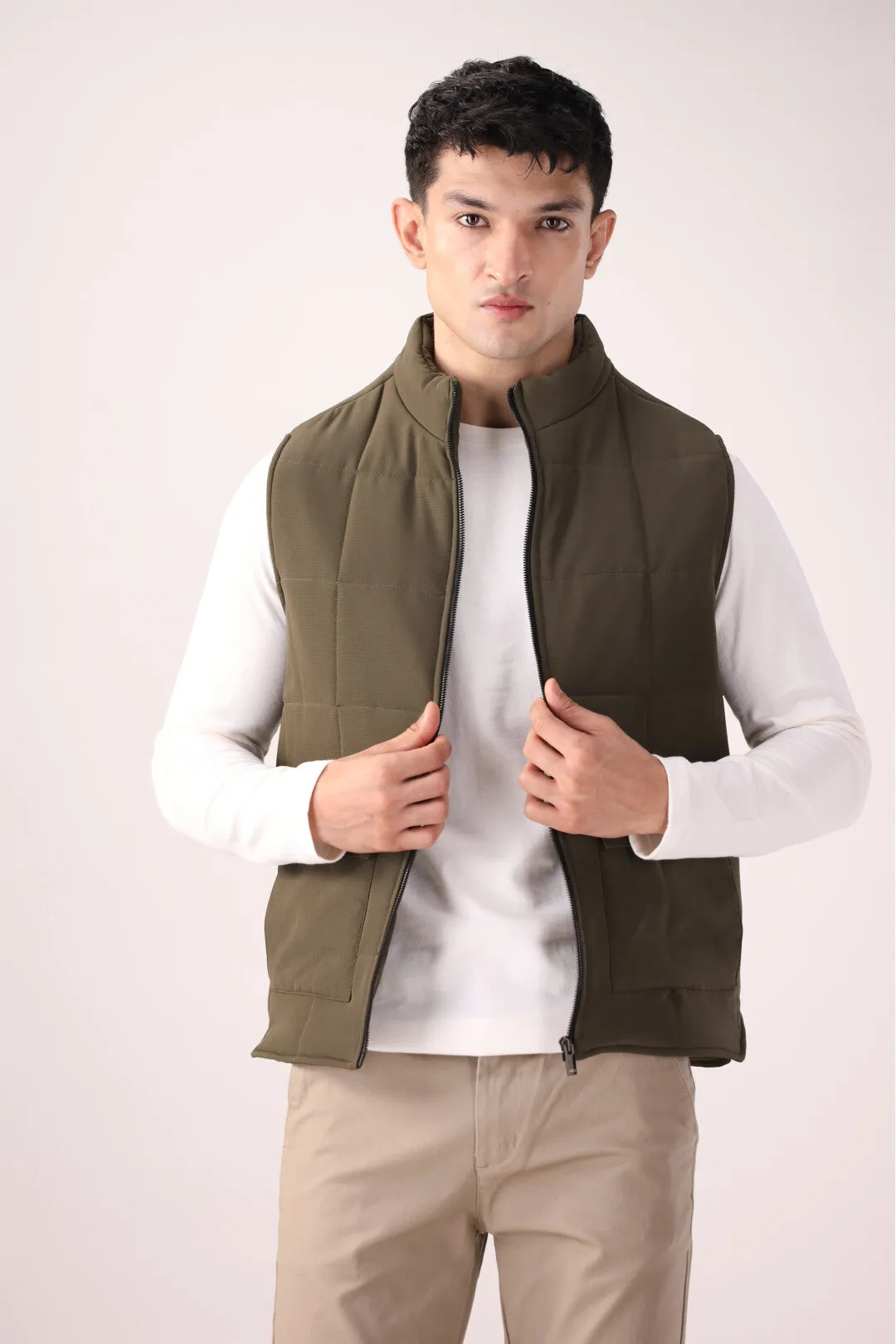 Olive Sleeveless Jacket