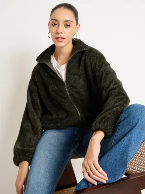 Olive Zip-Up Fur Jacket