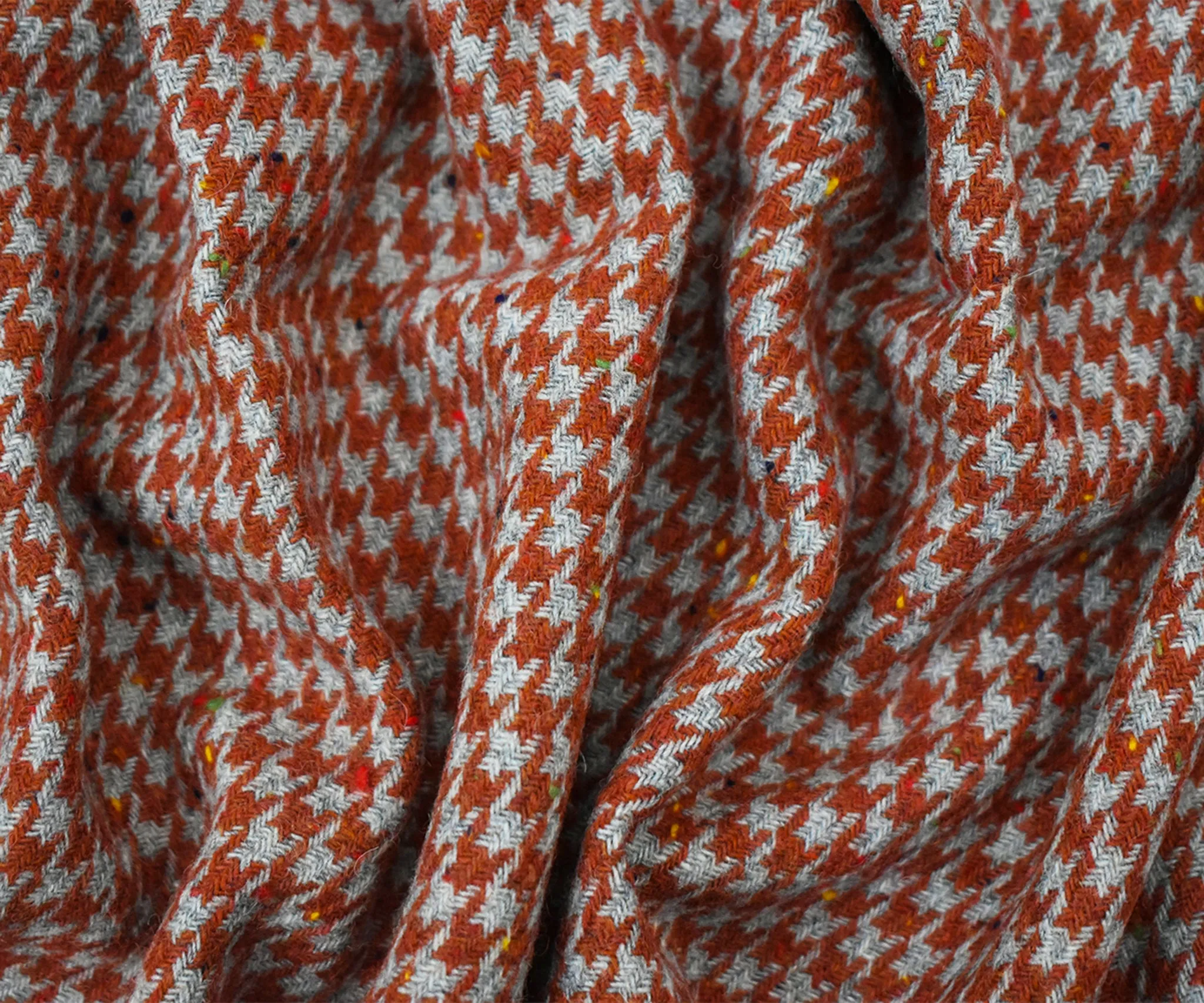 Orange-Gray Wool Houndstooth Woven Jacketing Fabric