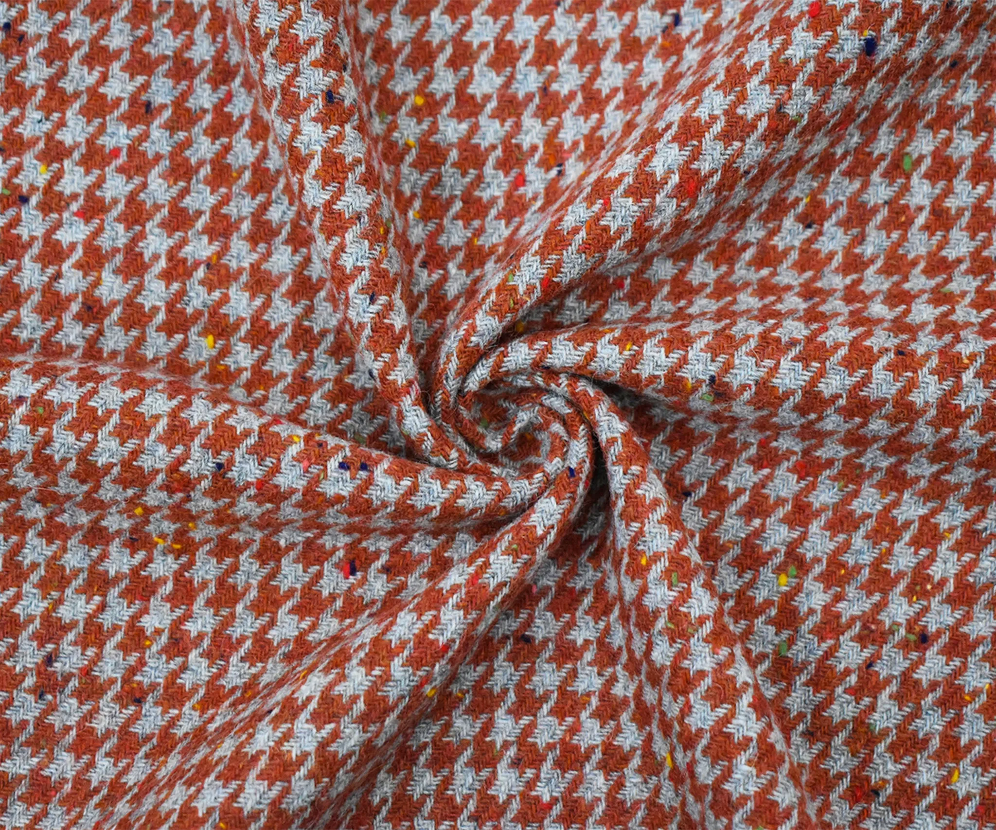 Orange-Gray Wool Houndstooth Woven Jacketing Fabric