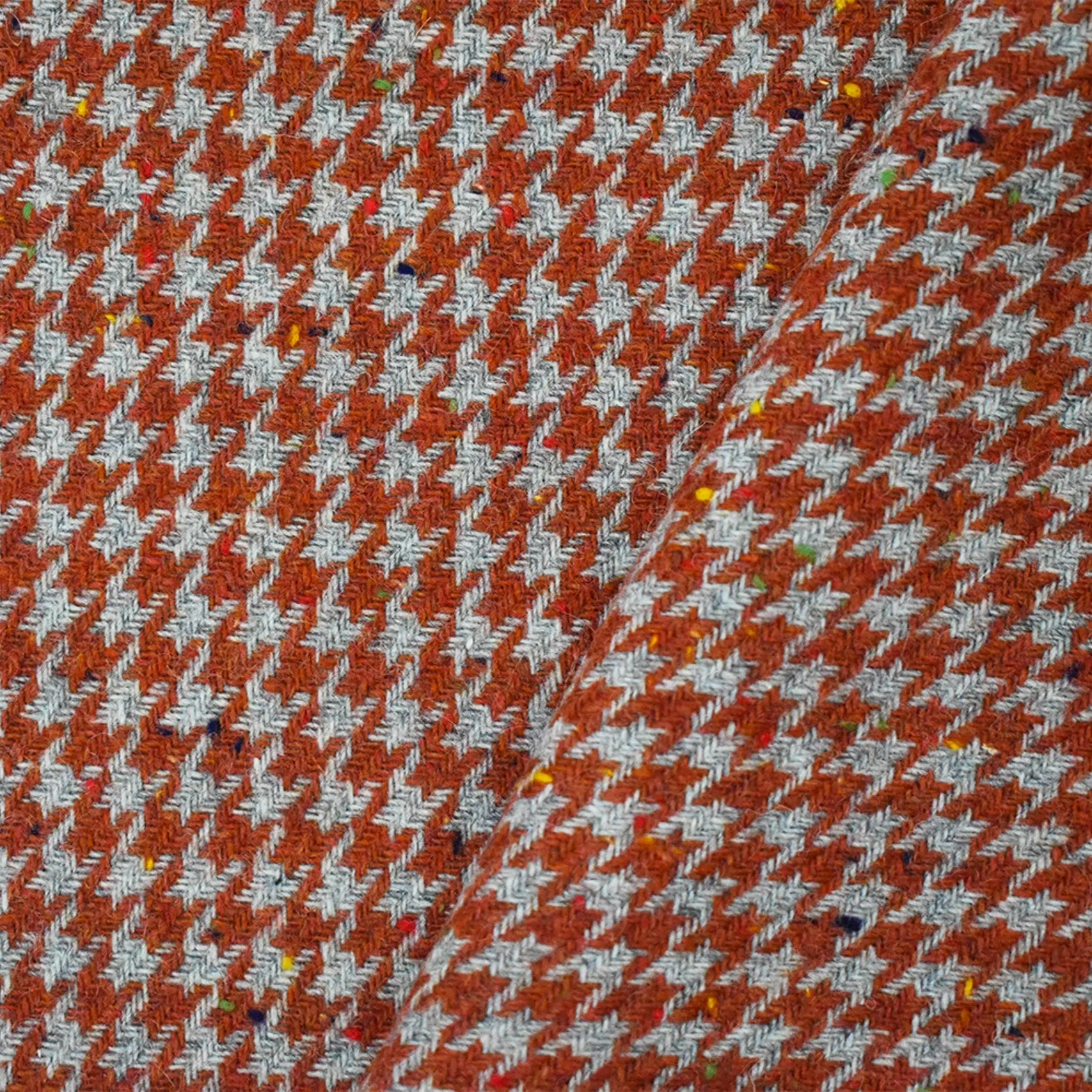 Orange-Gray Wool Houndstooth Woven Jacketing Fabric