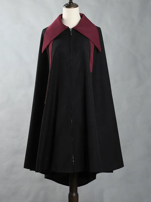 Ouji Steampunk Lolita Poncho Black Polyester Color Block Spring Lolita Outwears
