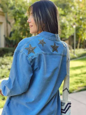 Oversized Denim Jacket Silver Stars
