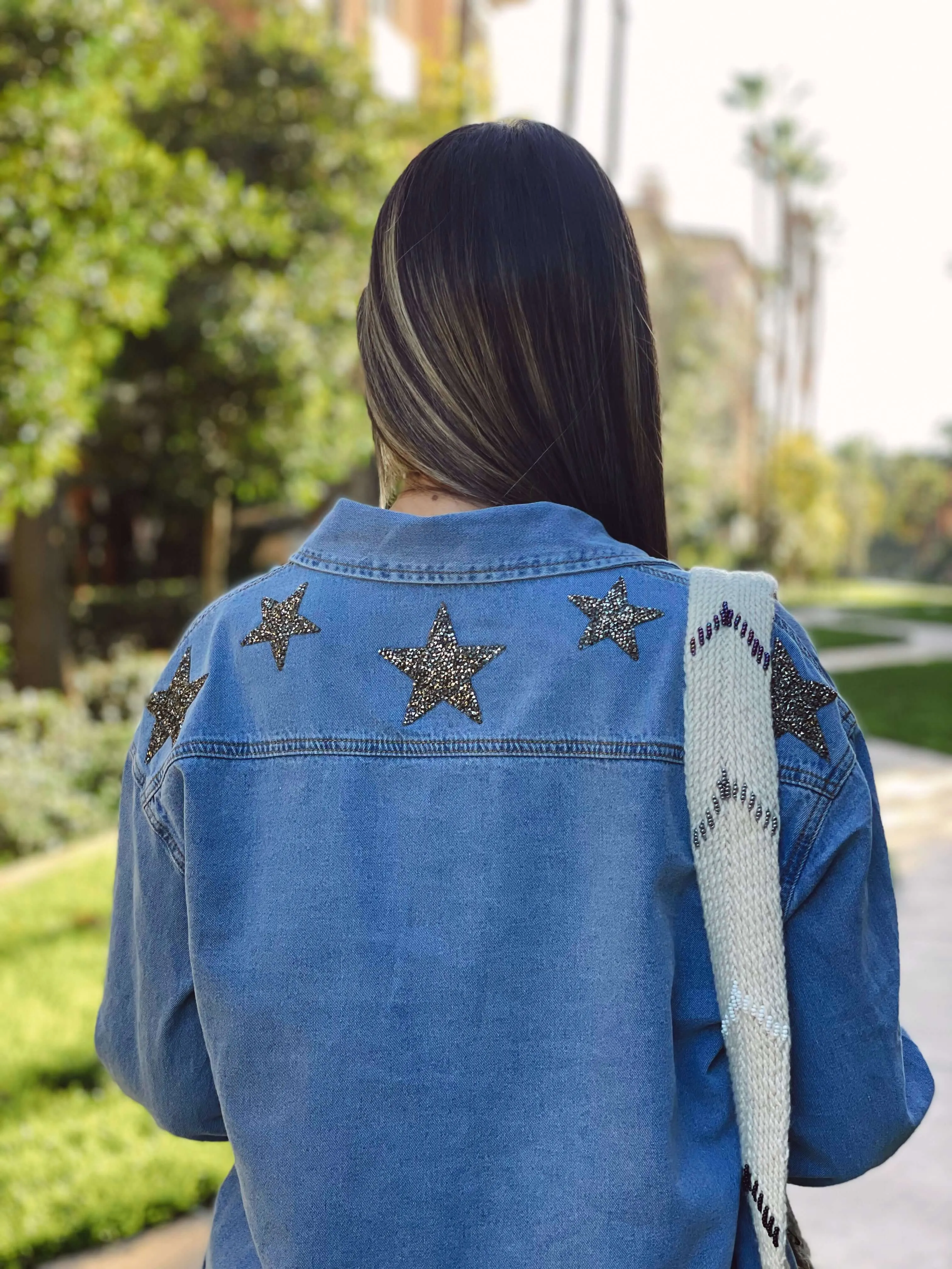 Oversized Denim Jacket Silver Stars