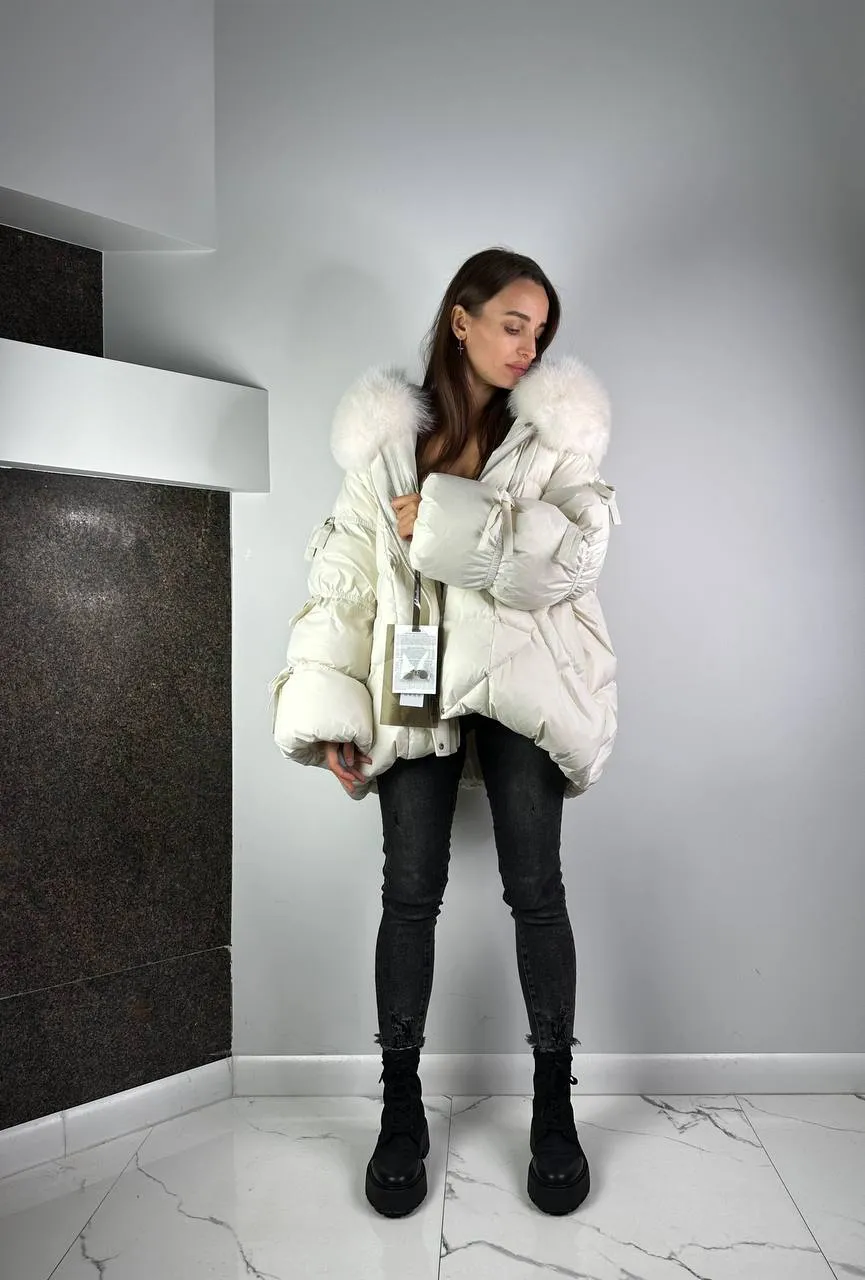 Owersize Down Jacket for woman White/White Lucky Baltic