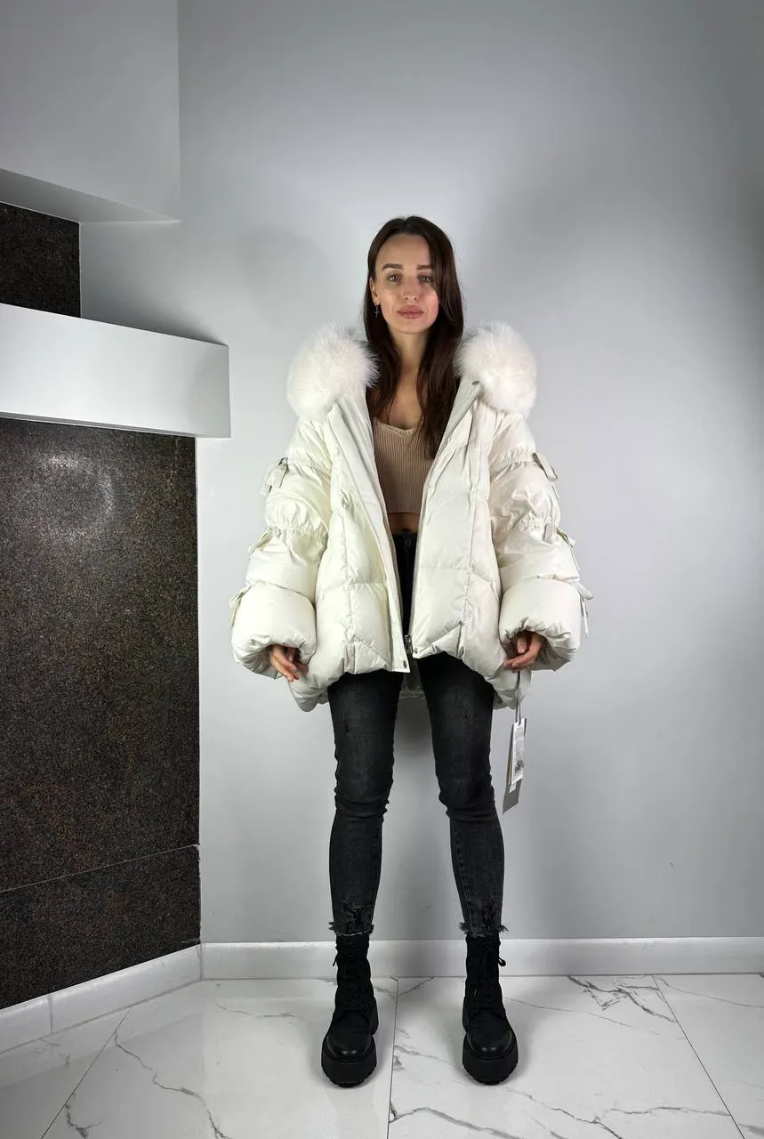 Owersize Down Jacket for woman White/White Lucky Baltic