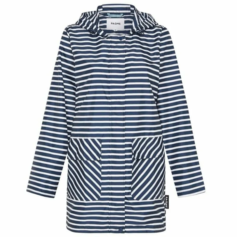 Paqme Womens 3/4 Recycled Raincoat in Navy Stripe