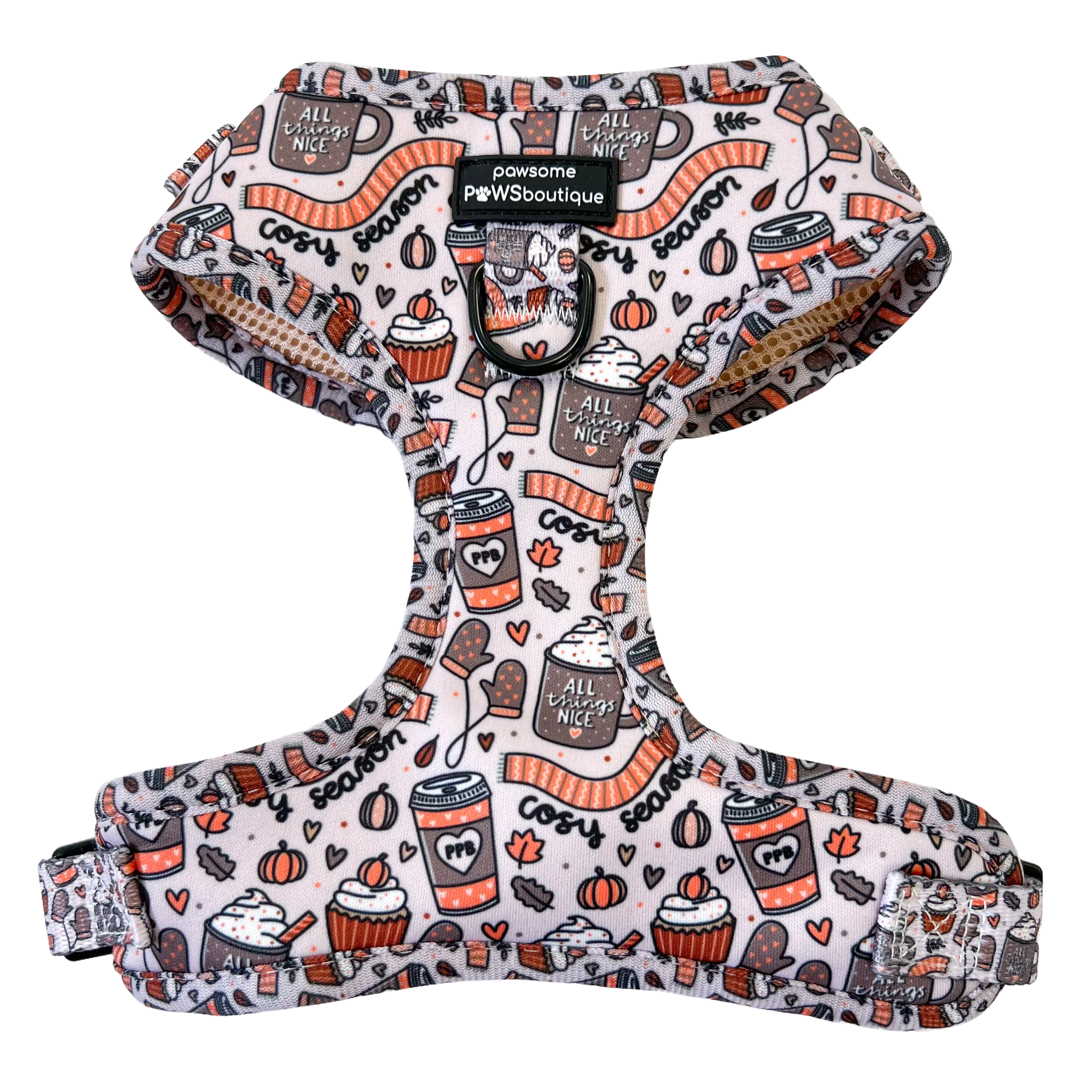 Pawsome Paws Boutique Pumpkin Spice   All Things Nice D-Ring Adjustable Dog Harness- Cinnamon
