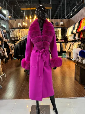 Pink cashmere and fox fur coat